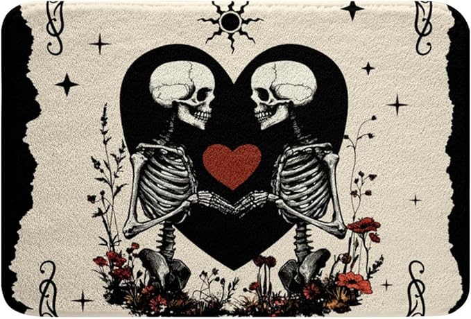 Erosebridal Couple Love Bath Mat Sugar Skull Pattern Skeleton Bones Bathroom Decor,Skeleton Couple Non Slip Bath Rug Boho Gothic Floor Rug Carpets 20"X32" - sugar skull area rug