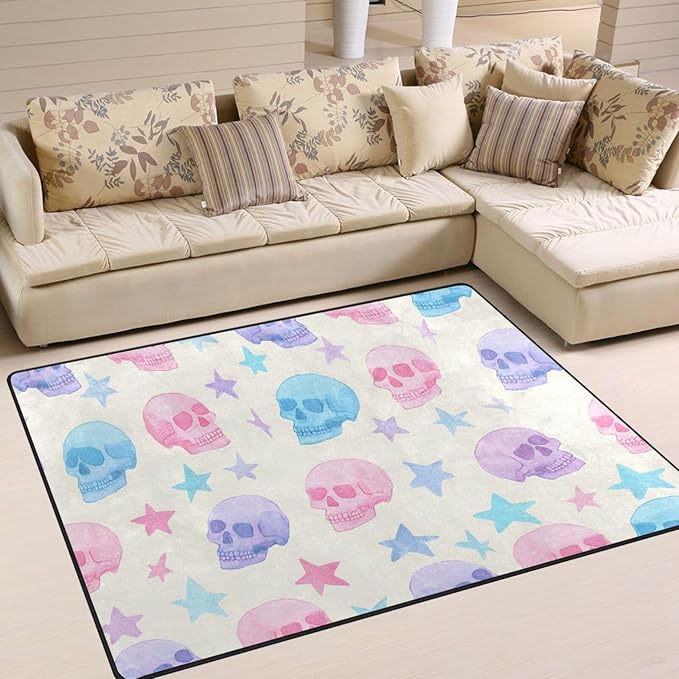ALAZA Pastel Gothic Sugar Skulls Area Rug Rugs, Floor Mat for Living Room Bedroom, Soft Carpet for Dorm Nursery Girls Boys Room 7'x5' - sugar skull area rug