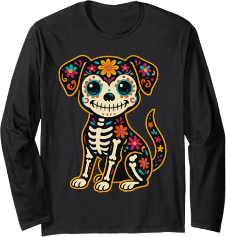 Dog Dia De Los Muertos Decorations - sugar skull long sleeve shirt mens