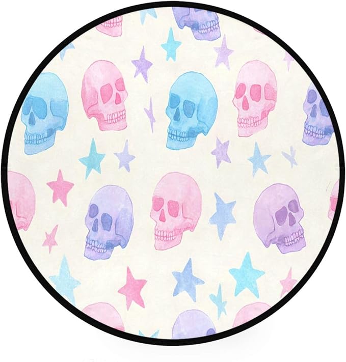 ALAZA Pastel Gothic Sugar Skulls Round Area Rug,Non Slip Absorbent Comfort Round Rug,Washable Floor Carpet Yoga Mat for Entryway Living Room Bedroom Sofa Home Decor - sugar skull area rug