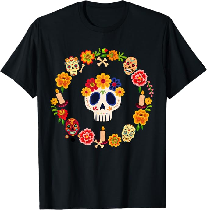 Día-de-los-Muertos Day-of-the-Dead Fiesta Apparel - sugar skull t-shirt womens