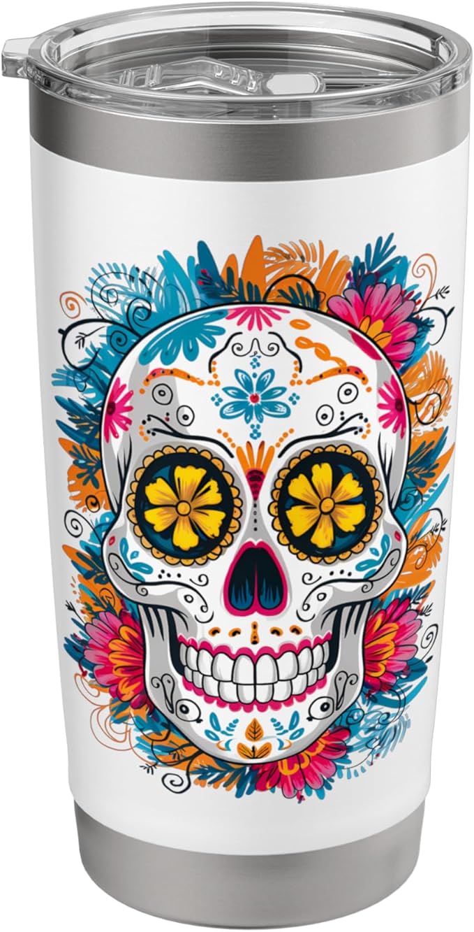 Hallowween Sugar Skull Dia De Los Muertos Calavera Stainless Steel Insulated Tumbler - sugar skull tumbler with straw