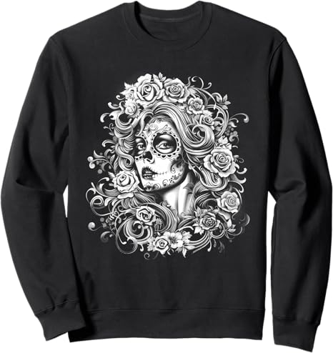 De Los Catrina Day of the Dead Sugar Skull - sugar skull sweatshirt womens