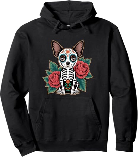Chihuahua Dia De Los Muertos Design Lr - sugar skull hoodie mens