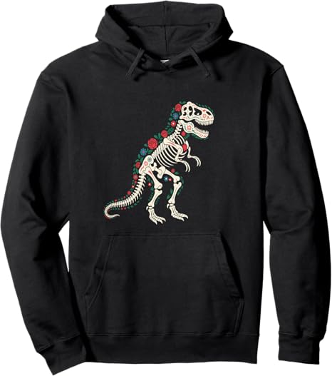 Dinosaur Dia De Los Muertos Mexican Ls - sugar skull hoodie mens