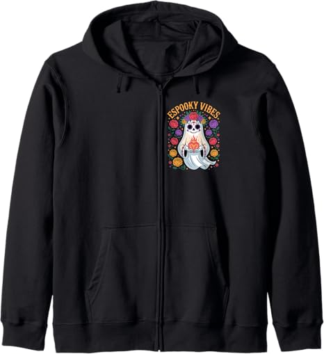 Funny Día de los Muertos Ghost Skull Halloween Tee - sugar skull zip up hoodie mens