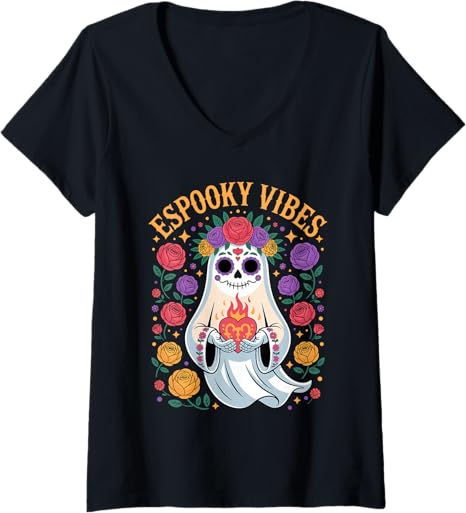 Funny Día de los Muertos Ghost Skull Halloween Tee - sugar skull t-shirt womens