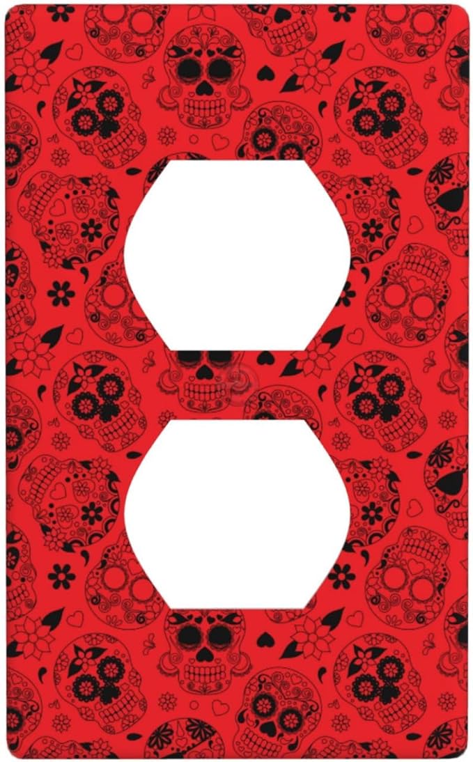 1-Gang Duplex Device Receptacle Decorative Wall Plate Day Of The Dead Sugar Skull Soul Red, For Living Room, Bedroom, Kitchen Standard Size 4.5" X 2.76" - sugar skull plates set