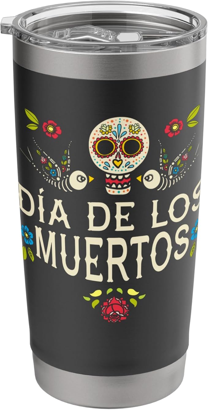Dia De Los Muertos Sugar Skull Mexican Holiday Stainless Steel Insulated Tumbler - sugar skull tumbler with straw