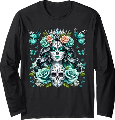 La Catrina Day of the Dead Sugar Skull Queen Women - sugar skull long sleeve shirt mens