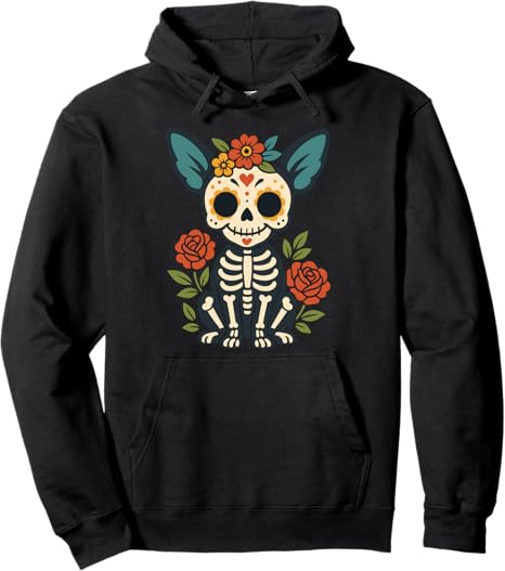 Chihuahua Dia De Los Muertos Decorations - sugar skull hoodie mens