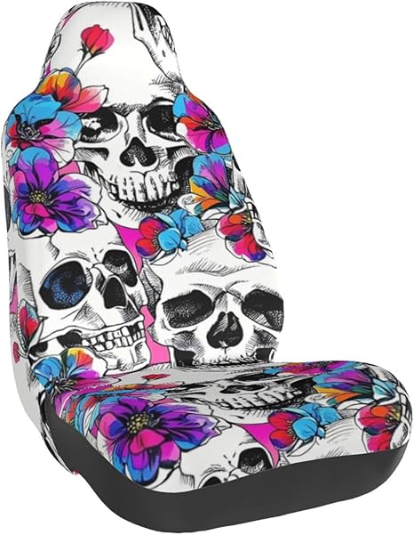 Girls Sugar Skull Rose Floral Black Universal Elastic Car Seat Covers for Cars, SUVs, Trucks & Vans - sugar skull car seat covers set