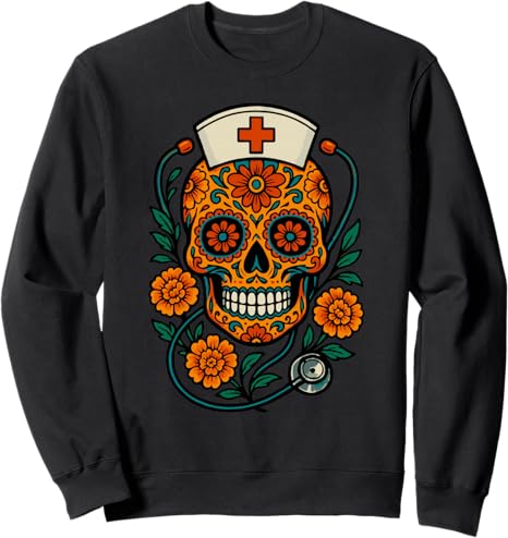 Scrub Life Sugar Skull Nurse Graphic Design - sugar skull sweatshirt womens