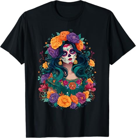 Sugar Skull De Los Muertos Women La Catrina Gat - sugar skull t-shirt womens