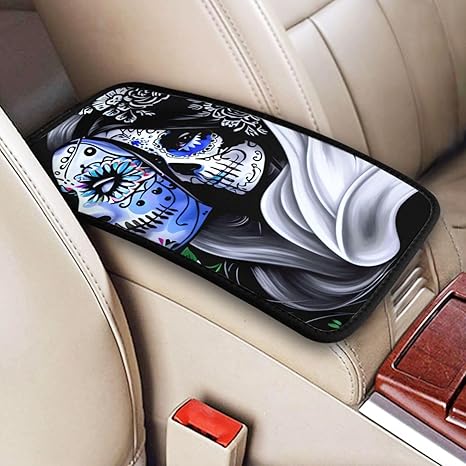Mexican Sugar Skull Floral Women Day of The Dead Art Automotive Center Console Pad, Soft Armrest Seat Cover Pad, Suitable for SUV, Truck, and Automotive Armrest Protectors - sugar skull car pet seat cover