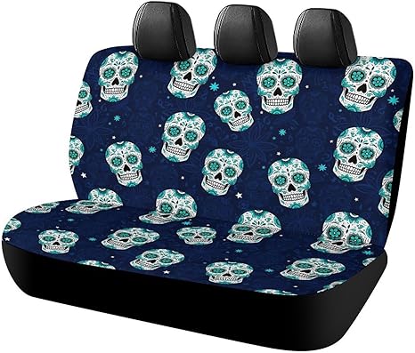 Car Rear Seat Covers Auto Back Seat Protector Decoration Grunge Cute Mexican Sugar Skulls Day of The Dead Floral Vehicles Rear Bench Protective Cover Universal Fit Truck and Cars - sugar skull car pet seat cover