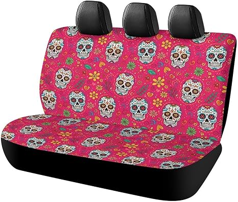 Luxury Car Back Seat Cover for Men Women Day Dead Mexican Sugar Skull Rear Bench Seat Covers Car Backrest Cover Vehicles Decor Universal Fit for Truck - sugar skull car pet seat cover
