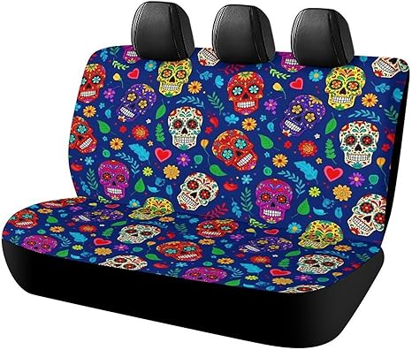 Car Back Seat Covers Accessories Auto Backrest Protective Cover Day Dead Cool Mexican Sugar Skulls Car Bench Cushion Covers Universal Fit for Truck and Vehicles - sugar skull car pet seat cover