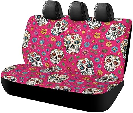 Car Seat Cover for Back Seats, Day Dead Mexican Sugar Skull Art Bench Protective Car Seat Covers Cars Interior Accessories Luxury Rear Backrest Cover for Car Truck - sugar skull car pet seat cover