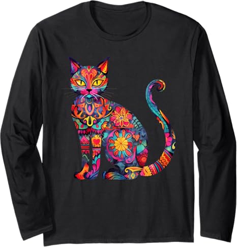 Day Of The Dead Dia De Los Muertos Sugar Skull Cat - sugar skull long sleeve shirt mens