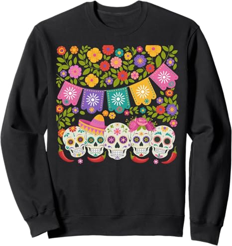 Mexican Fiesta Celebration Sugar Skulls - sugar skull sweatshirt womens
