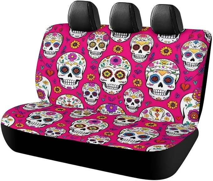 Luxury Day Dead Mexican Sugar Skull Car Seat Cover Universal Fit Cars Trucks SUVs Minivans - Dust-Free Seat Cushion Pad Mat Covers Easy Installation - sugar skull car seat covers set