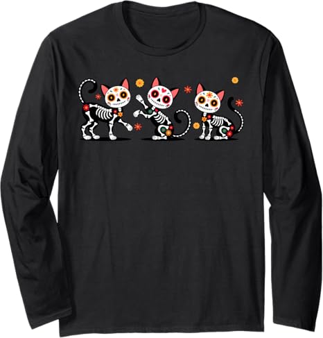 Latina Funny Sugar Skull Cat Spooky Holiday Vibes - sugar skull long sleeve shirt mens