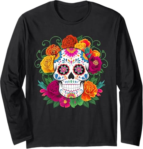 Dia De Los Muertos Mexico Day Of The Dead - sugar skull long sleeve shirt mens