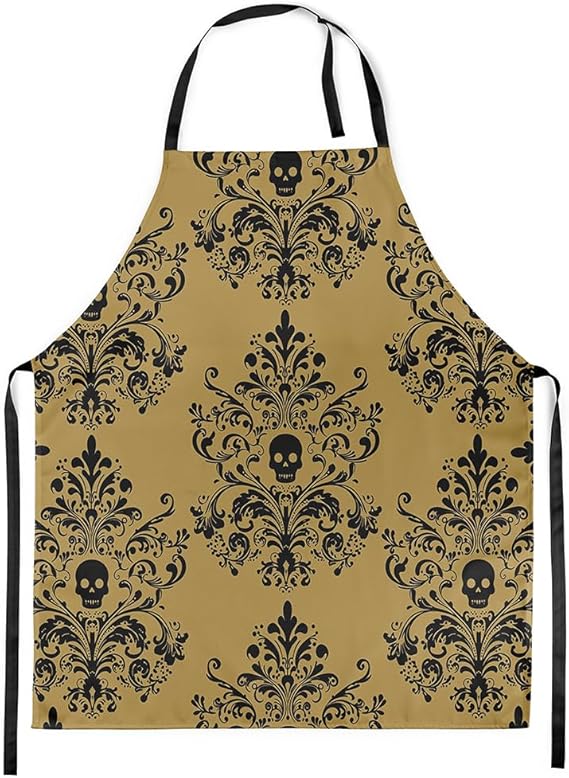Feelyou Damask Floral Apron for Women Men 26"x31" Vintage Jacquard Chef Cooking Kitchen BBQ Adjustable Bib Aprons - sugar skull apron for women