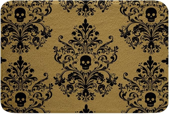 Feelyou Damask Floral Bathroom Rugs Vintage Jacquard Bath Mats Microfiber Yellow Black Bathroom Accessories Exotic Sugar Skull Floor Doormats Non-Slip 20"x32" Soft - sugar skull area rug