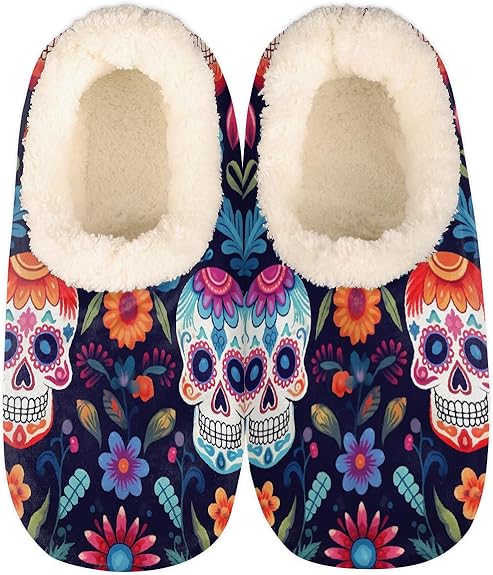 Yeahhhlife - sugar skull slippers womens