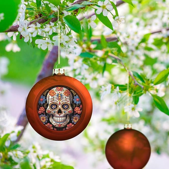 Sugar Skulls Christmas Ball Ornaments - 3 Inch Shatterproof Christmas Tree Decorations, Red Xmas Hanging Balls for Tree Decor, Holiday Wedding Party Decorative Pendants - sugar skull christmas decorations