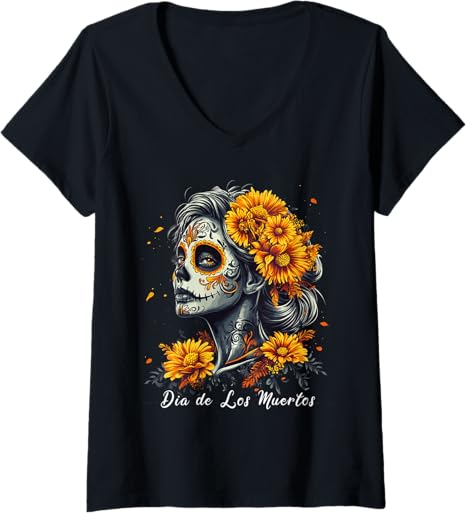 DIRHAME Dia De Los Muertos - sugar skull t-shirt womens