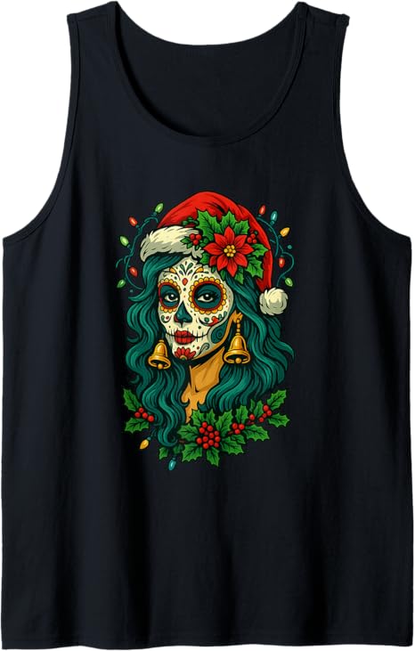Christmas Sugar Skull Santa Hat - sugar skull beanie