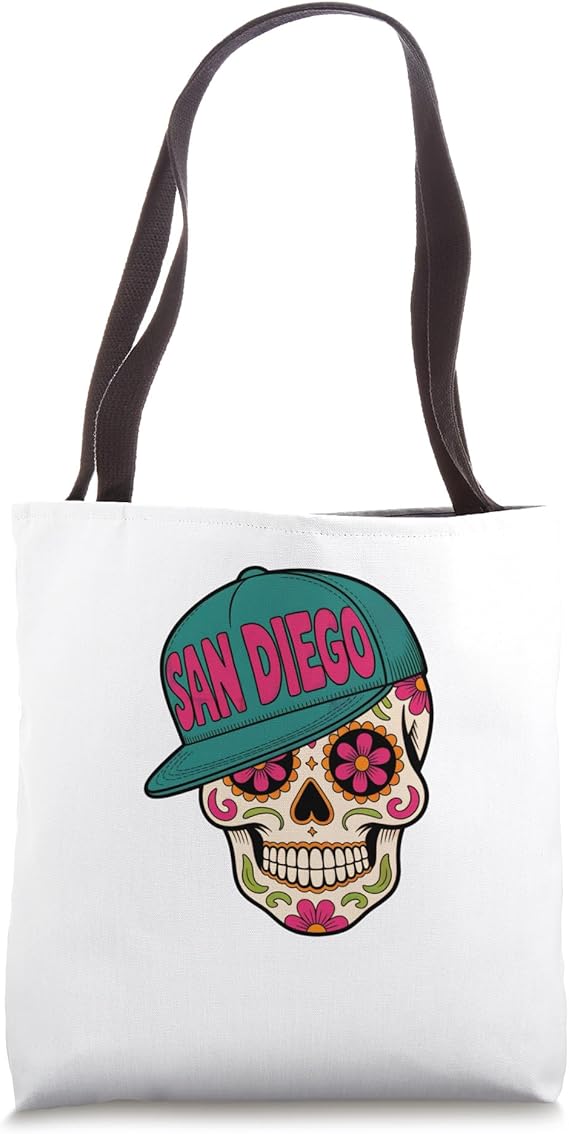 San Diego Mexican Sugar Skull Mint Green Pink Tote Bag - sugar skull handbags for sale