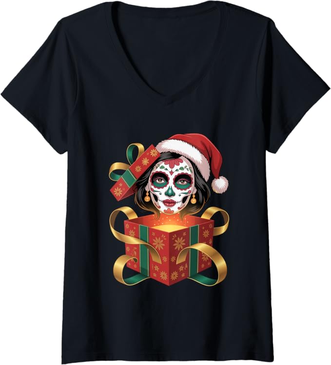 Christmas Skull Gifts Artistic Holiday Santa Tees - sugar skull beanie