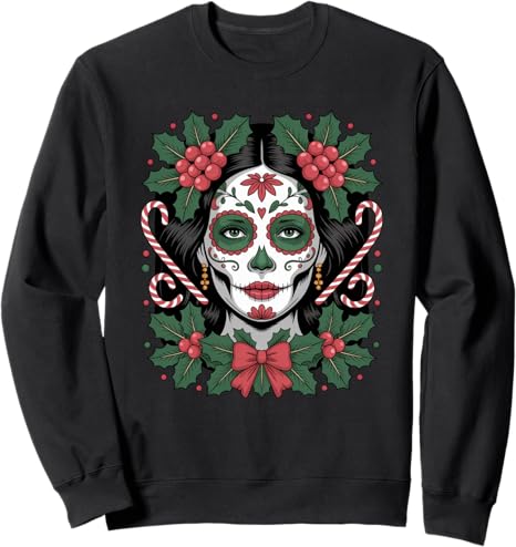 Christmas Skull Gifts Artistic Holiday Santa Tees - sugar skull beanie
