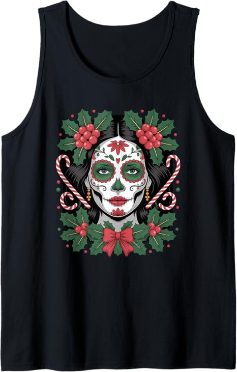 Christmas Skull Gifts Artistic Holiday Santa Tees - sugar skull beanie