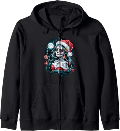 Christmas Skull Gifts Artistic Holiday Santa Tee - sugar skull beanie