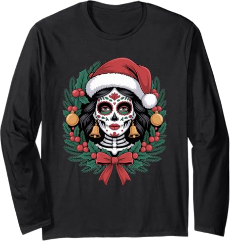 Christmas Skull Gifts Artistic Holiday Santa Funny - sugar skull beanie