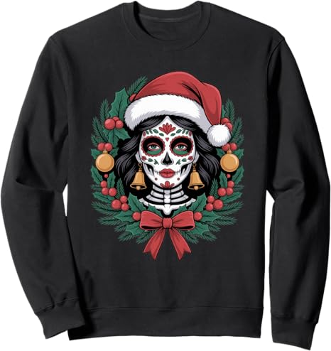 Christmas Skull Gifts Artistic Holiday Santa Funny - sugar skull beanie