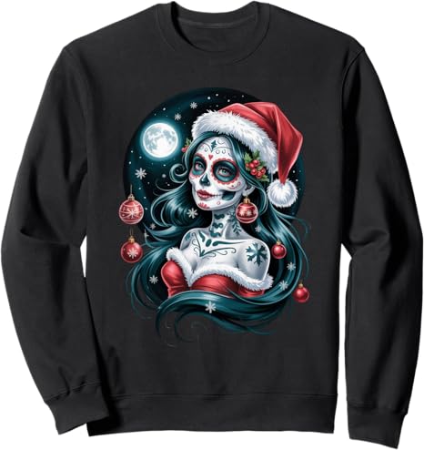 Christmas Skull Gifts Artistic Holiday Santa Tee - sugar skull beanie