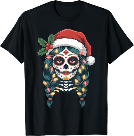 Christmas Skull Gifts Artistic Holiday Santa Tees - sugar skull beanie