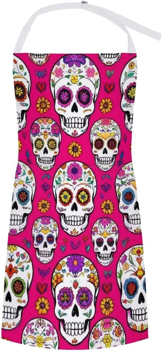 Lightweight Chef Apron for Men Women with 2 Pockets, Apron for Kitchen Accessories - sugar skull apron for women