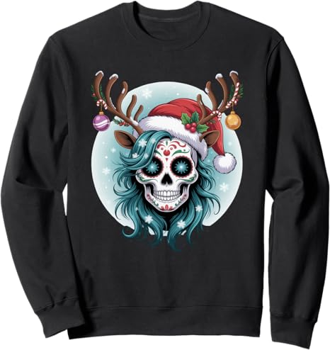 Christmas Skull Gifts Artistic Holiday Santa Tees - sugar skull beanie