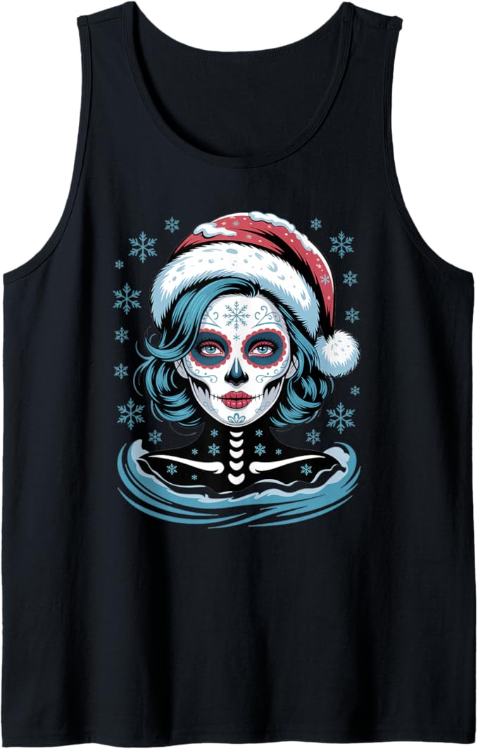 Christmas Skull Gifts Artistic Holiday Santa Tees - sugar skull beanie