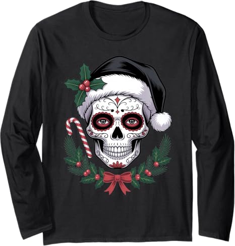 Christmas Skull Gifts Artistic Holiday Santa Tees - sugar skull beanie