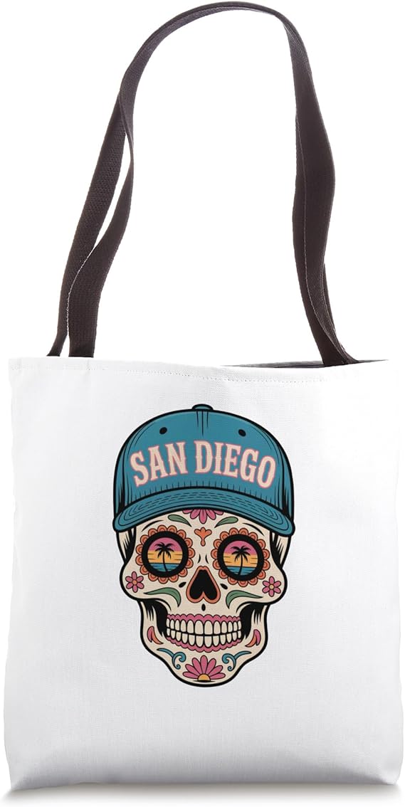 San Diego Mexican Sugar Skull Mint Green Pink Tote Bag - sugar skull handbags for sale