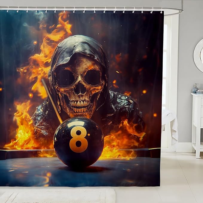 Erosebridal Sugar Skull Shower Curtain Set | Gothic Skeleton Pool Player Bath Curtain 72" Wx72 L, Cool 8 Ball Science Fiction Style Billiard Balls Bathroom Accessories - sugar skull shower curtain set