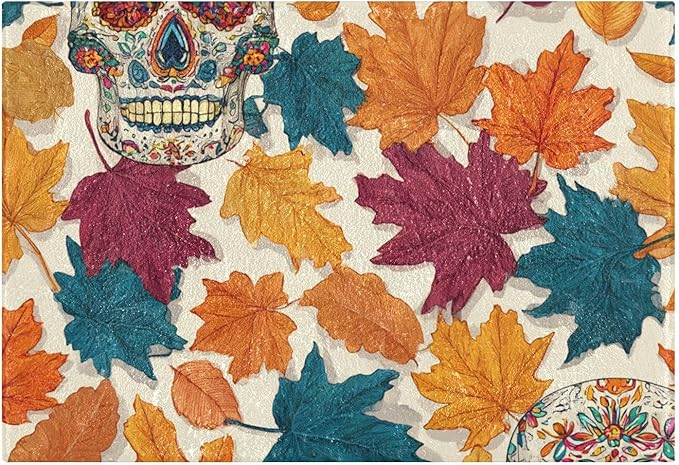 ALAZA Sugar Skull Fall Leaves Bath Mat Rectangle Non-Slip Absorbent Bathroom Rug Floor Mat for Bathroom Living Room Bedroom,16 x 24 inch - sugar skull floor mat